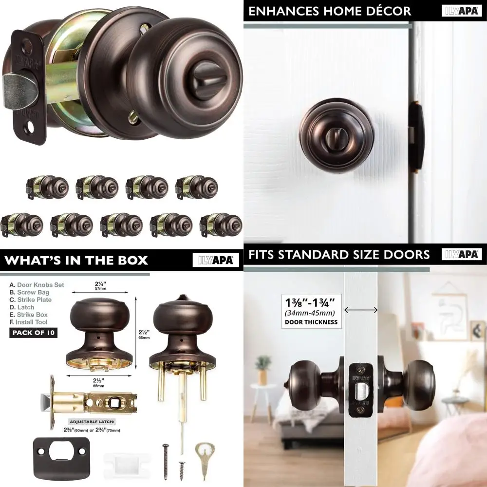 

Keyless Privacy Door Handle, Interior Thumb Turn Lock, Oil Rubbed Bronze, Colonial Style, Suitable for Bedroom and Bathroom Use