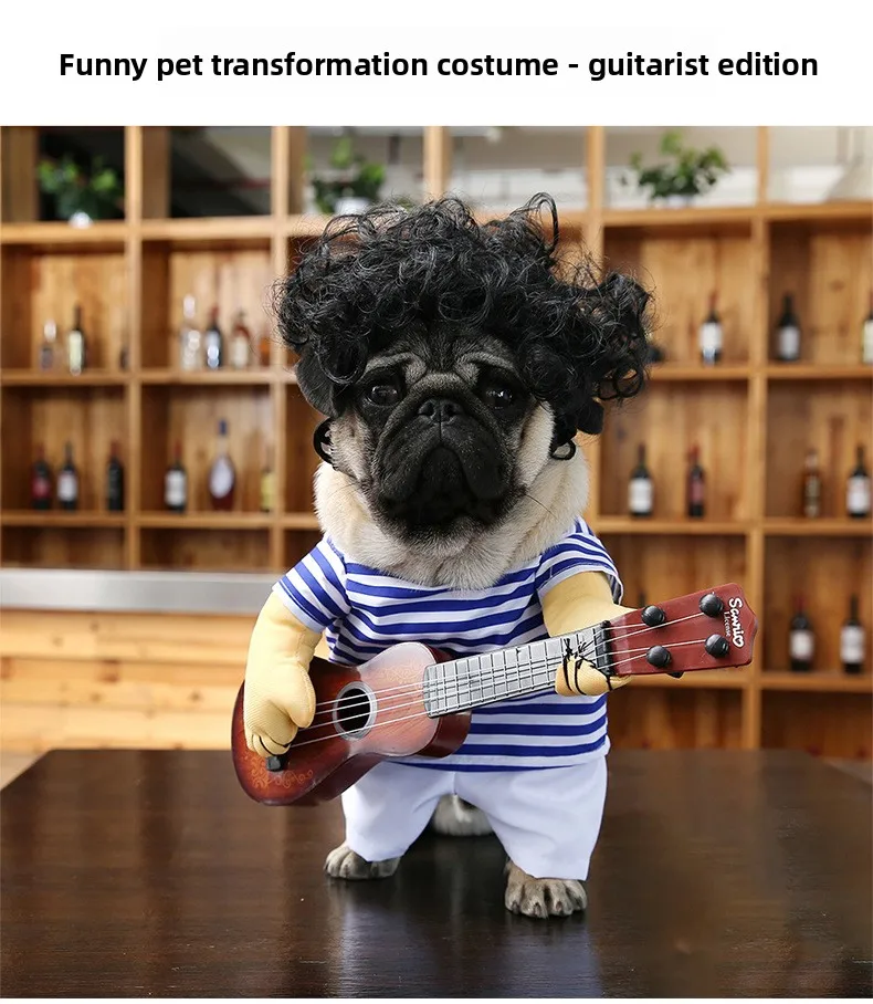 Dog Clothes Funny Pet Guitar Transformation Dress Exploding Head Corgi Creative Clothing Cat Funny Trend Clothing