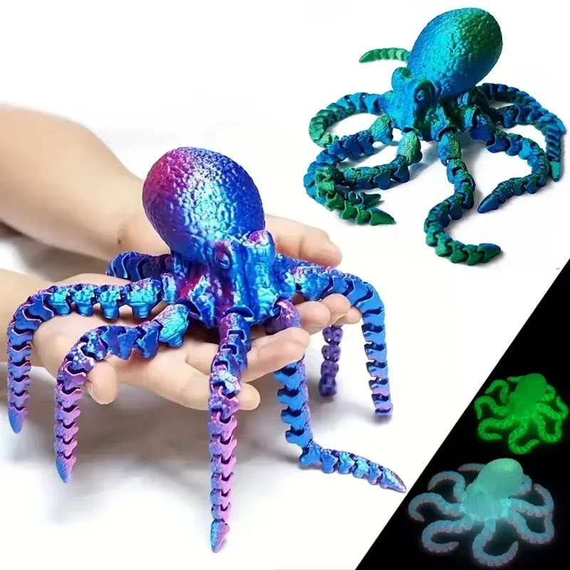 3D-Printed Articulated Octopus Figurine: A Realistic, Articulated Stress-Relief Toy and Creative Decorative Item for Children