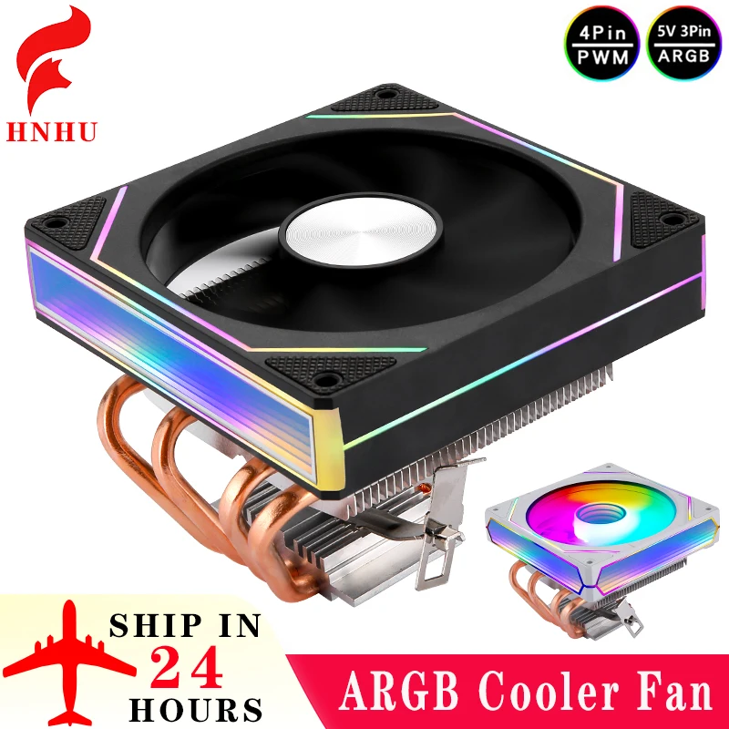 

HNHU 120mm Fan ARGB 4pin/PWM PC Horizontal CPU Cooler 4 Heat Pipe Air-cooled Compatible LGA115x 1200 1700 18xx 2011 2066 x79 x99