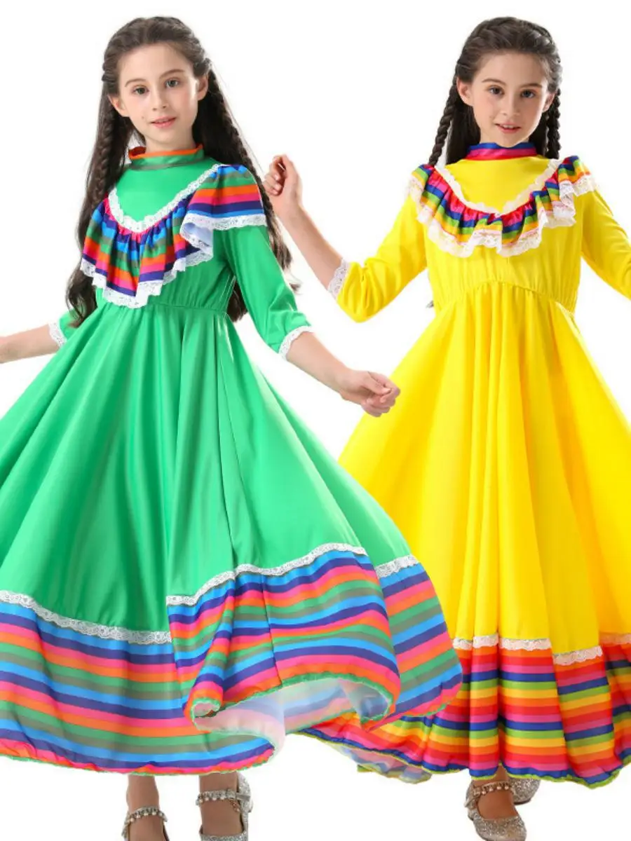 Neue Halloween Mädchen Ethnische Tanz Große Rock Kostüm Kinder Leistung Kleidung Dr up Polyester Material Mexikanischen Rock