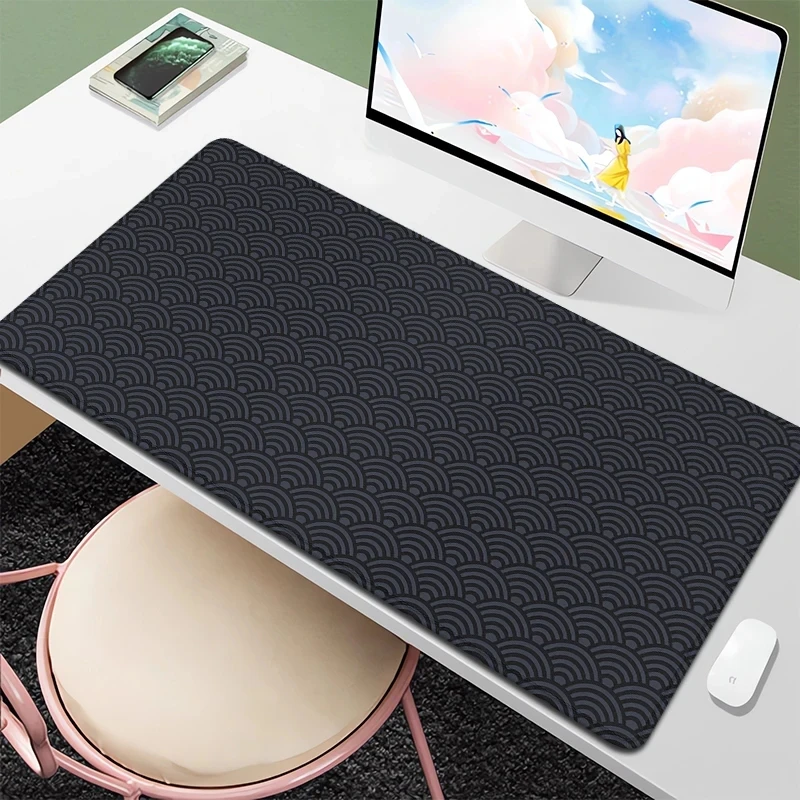 

Large Mouse Pad Japanese waves Mousepad Xxl Gaming Mouse Mat Black and white Pc Gamer Accessories Desk Mat Office Accessories