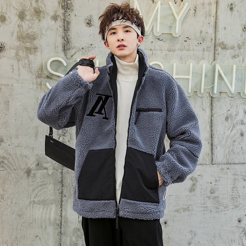

Мужская зимняя куртка из овечьего бархата и хлопка, новая модель, удобная, с воротником-стойкой, в корейском стиле, верхняя одежда из полиэфирного волокна, с длинными рукавами