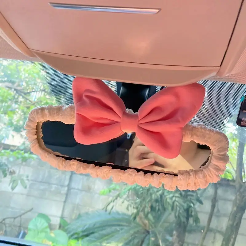 Car Interior Rearview Mirror Decorative Cover, Female Creative Big Bow, General Motors Reverse Mirror Protective Cover