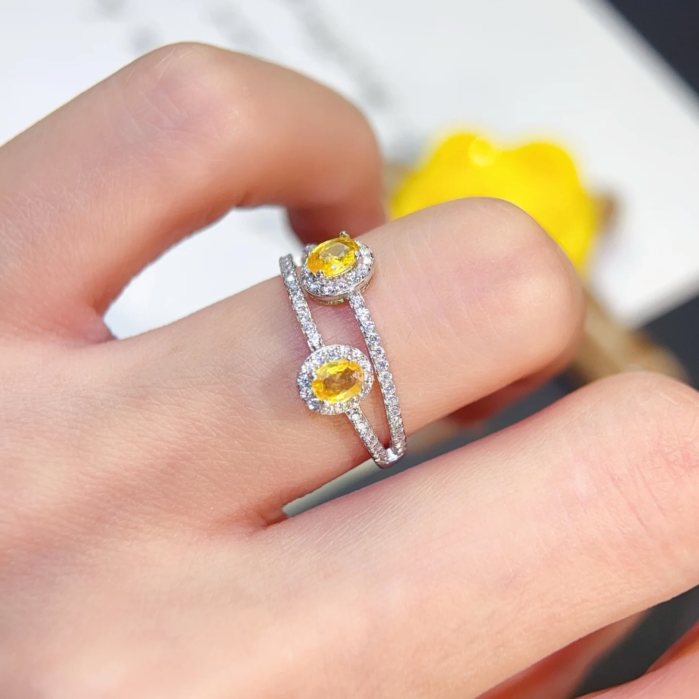 925 Silver Natural Yellow Sapphire Ring with Certificate 3x4mm Genuine Sapphire Jewelry September Birthstone Ring for Woman