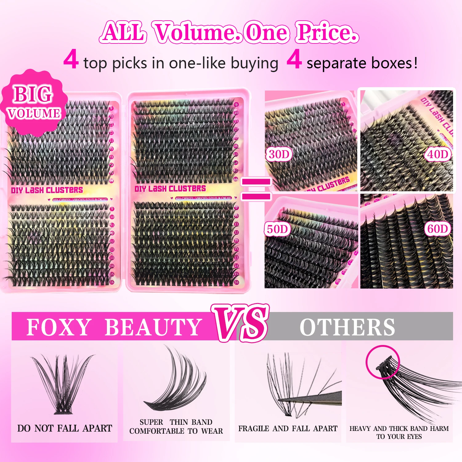 Zestaw rzęs 40 rzędów - 30D/40D/50D/40D maquillajes para mujer Rzęsy o wydłużonym kroju Naturalny efekt blendowania dla spersonalizowanego wyglądu makijażu