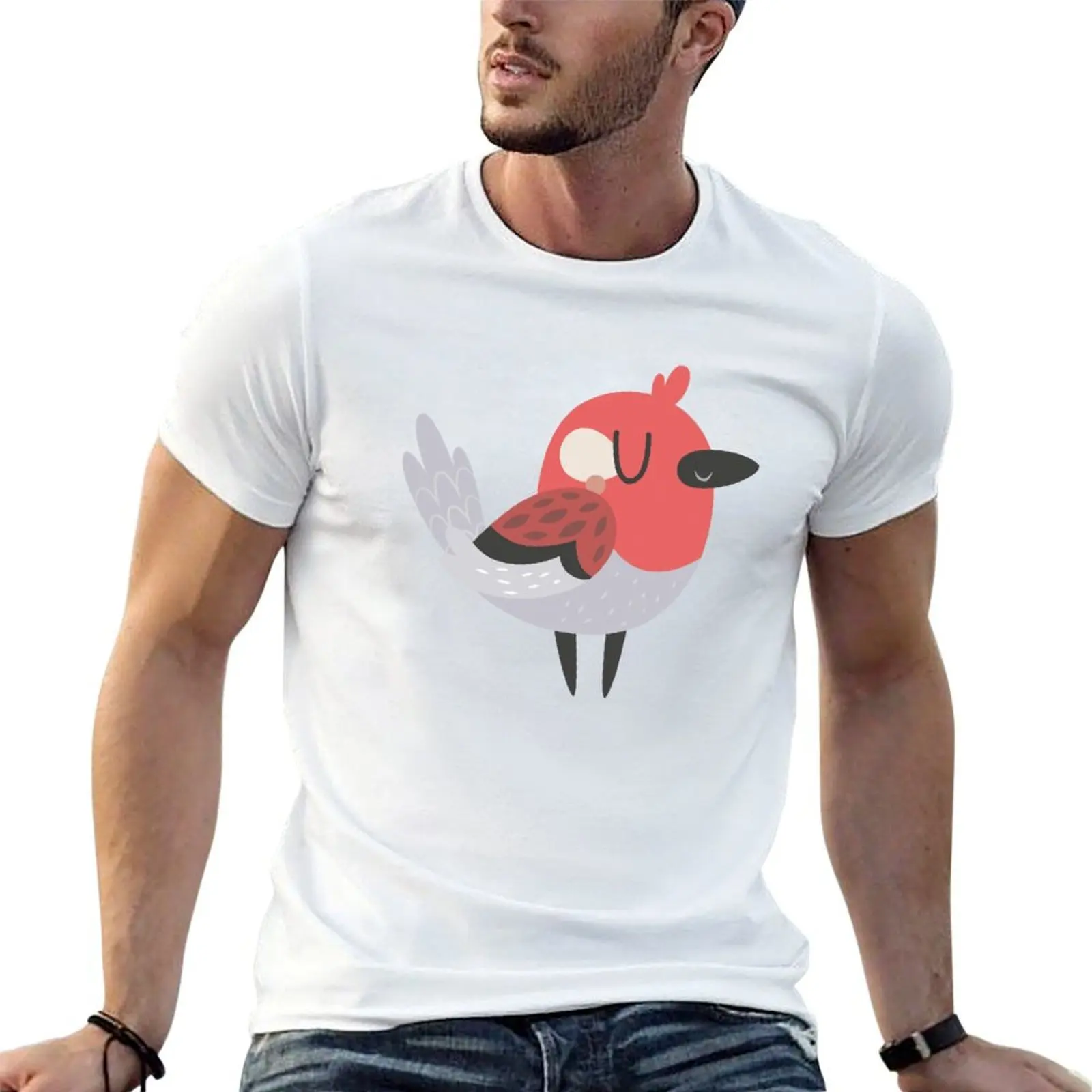 Happy Little Red Bird T-Shirt baggy shirts anime stuff men workout shirt