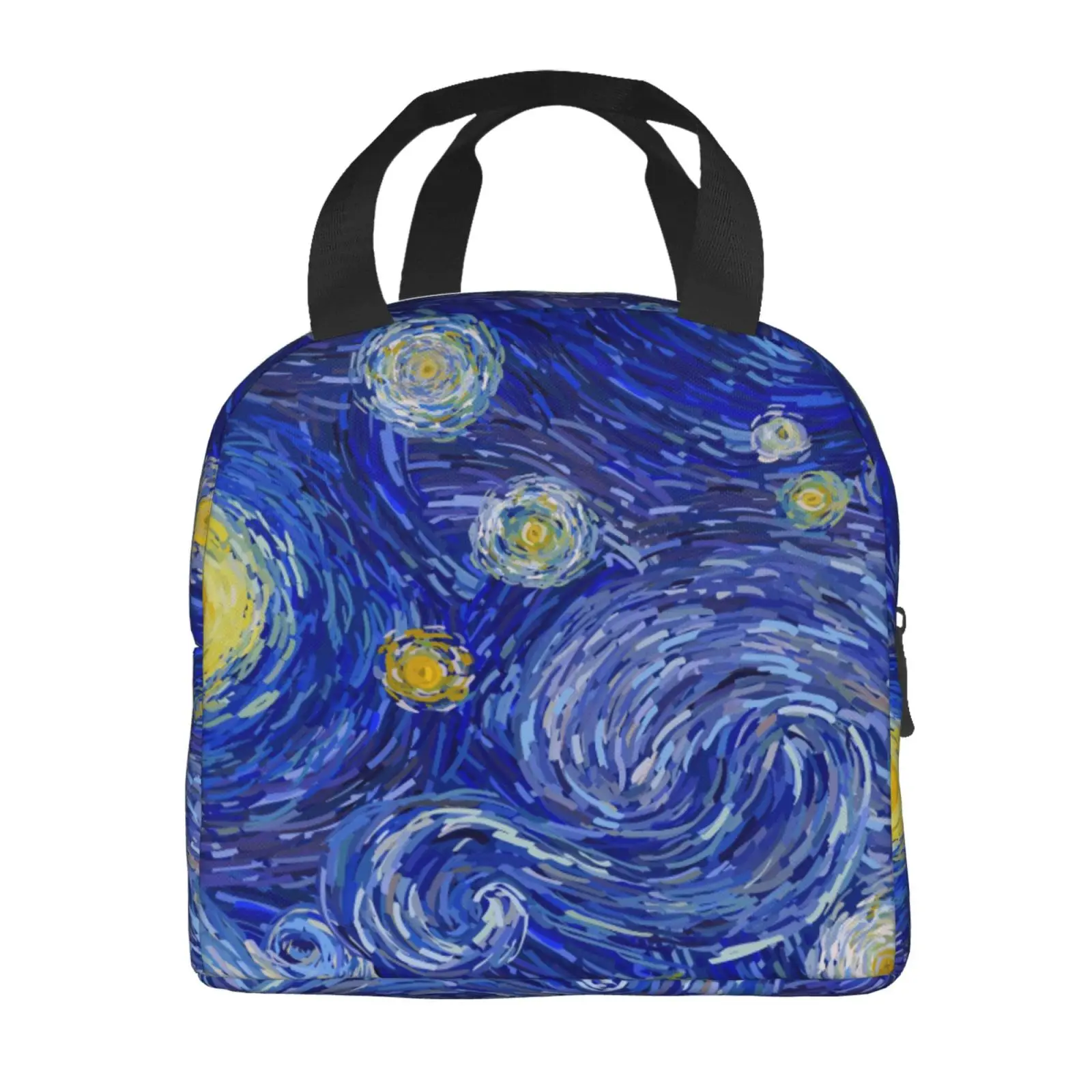 Scottish Terrier Van Gogh Starry Night Lunch Tote Bag Insulated Leakproof Lunch Box Container with Front Pocket for Girls Boys