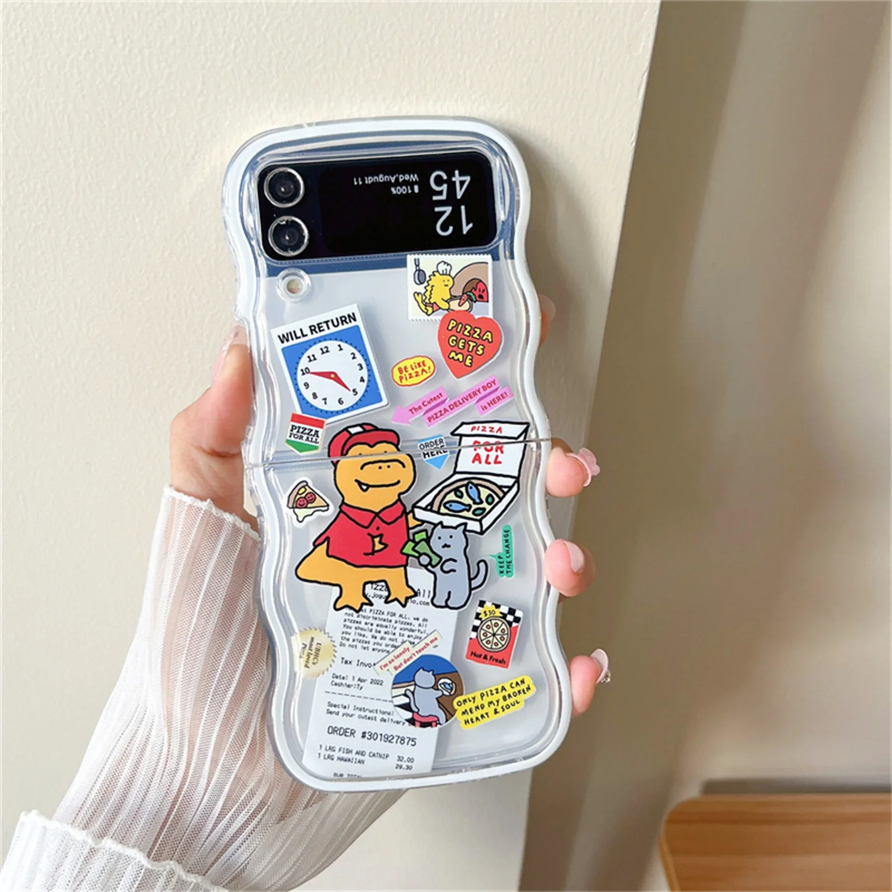 Cute Korean Cartoon Dinosaur Rabbit Cat Puppy Dog Wavy Case for Galaxy Z Flip 3 5G Z Flip3 Flip4 Zflip 6 Zflip4 Z Flip 5 Cover