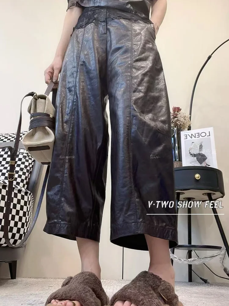 

2025 New Style Women's Skinny Leather Pants High Waist Sheepskin Casual Trousers Slimming Effect Comfortable Fit High Waist