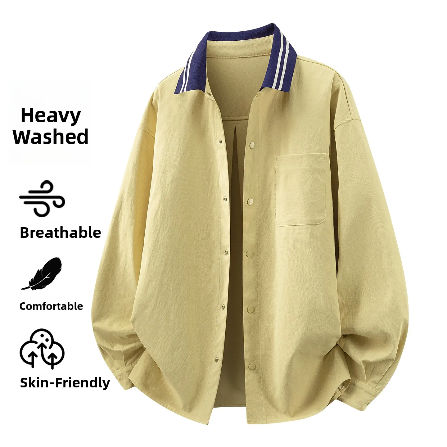 

Spring New Men's Long Sve irt Jaet Loose Casual Workwear Waed Sle Polyester Fiber 00% Regular Sve Length