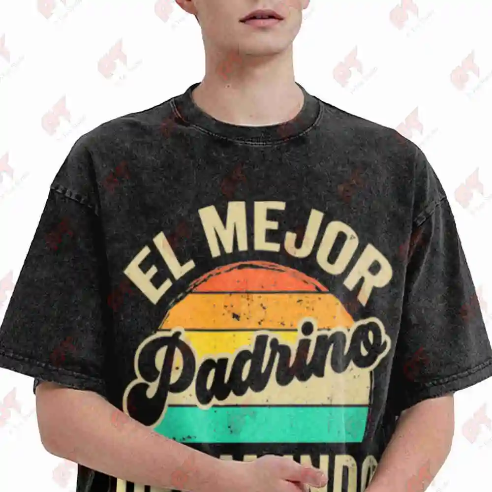 El Mejor Padrino Del Mundo Grandpa Retro Vintage Washed Tee Pure Cotton T-Shirt