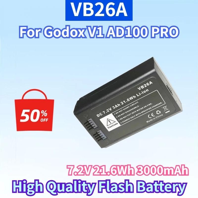 New VB26A 7.2V 21.6Wh 3000mAh Li-Ion Rechargeable Battery for Godox V1 AD100 PRO V860III High Quality Flash Replacement Battery