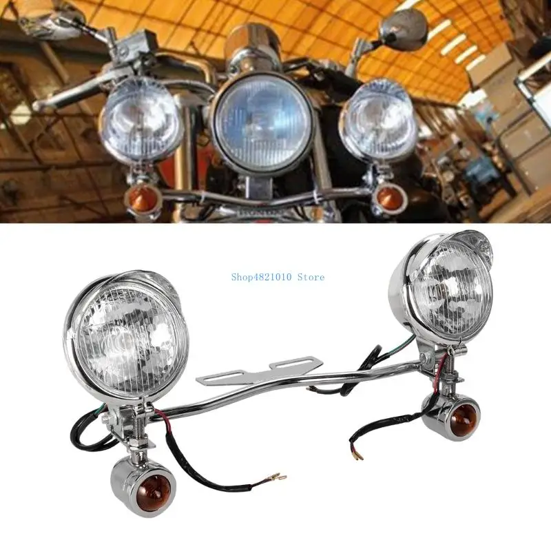 T3LF Motorcycle Lighting Modification Fog Lamp Pair, 35W Halogen Warm Yellow Output with Metal Housings, Clear Lenses and