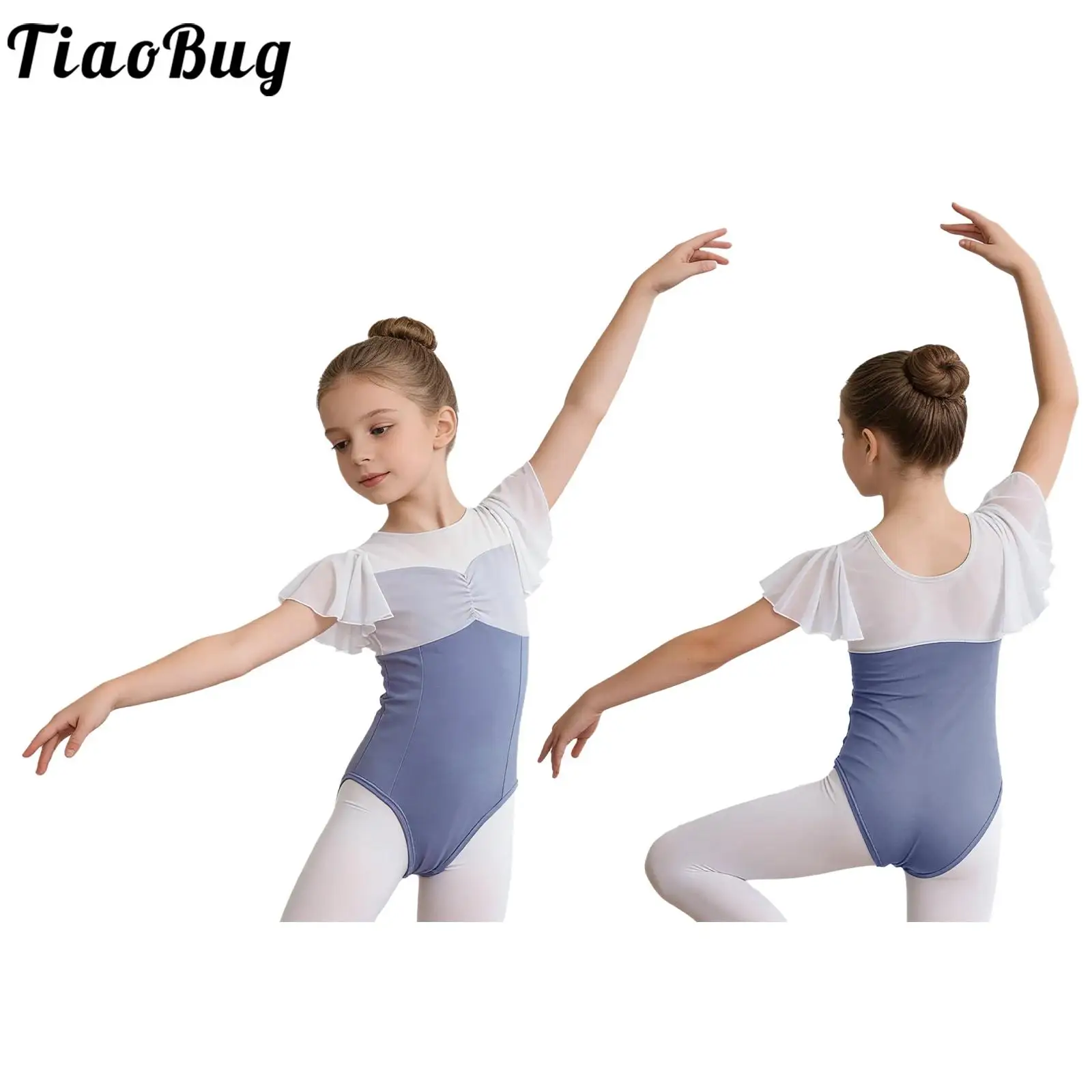 

Kids Girls Ballet Jersey Yoga Dance Gymnastics Leotard Mesh Short Sleeve Bodysuit for Dancing Class Workout Practice Performance