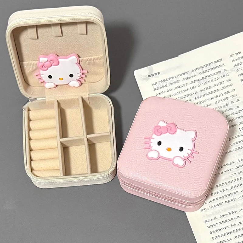 

Sanrio Hello Kitty Jewelry Box Cartoon Portable Storage Box Earrings Ring Necklace Bracelet Multi-functional Mini Jewelry Box