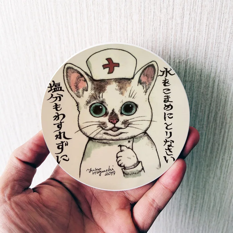 Yuko Higuchi Cute Kitty Coaster Hand-decorated Cat Animal Cup Mat Round Ceramic Cork Absorbent Pad Desk Decor Japanese Style