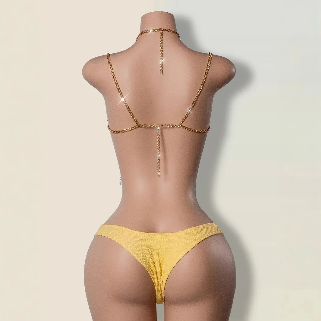 2025 Golden Beading Crystal Bra Chain for Women Bikini crop tops beach party halter Camis Sexy summer night club breast chain