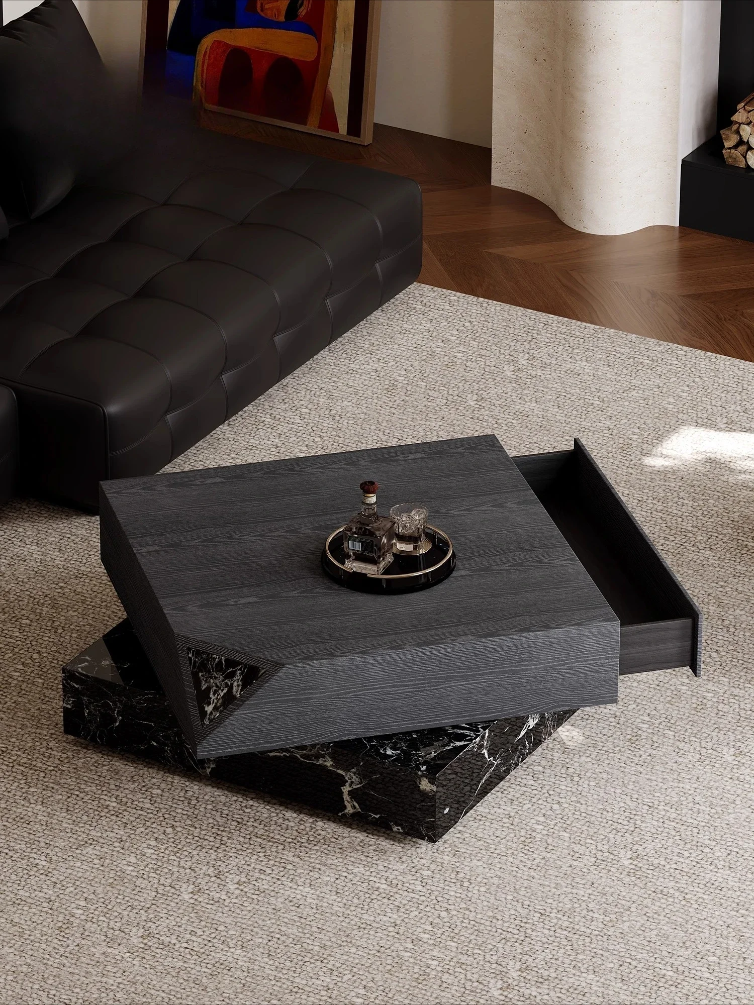 

ls 51 Italian minimalist coffee table, living room drawer storage creativity, high-end square rotating coffee table