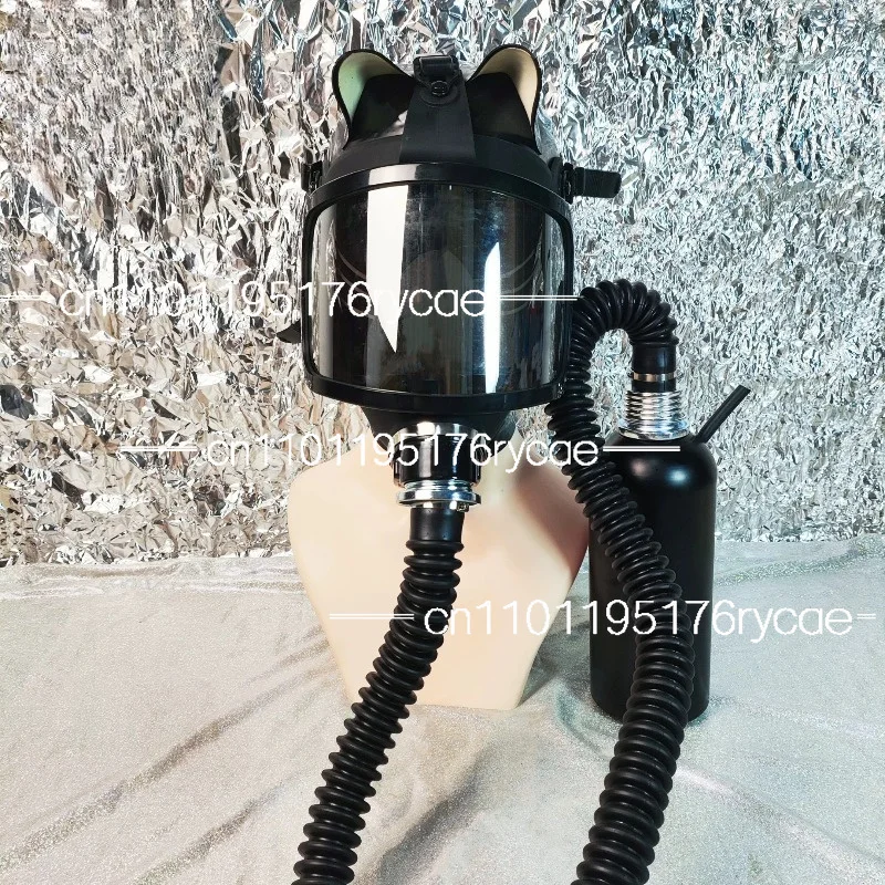 Silver-plated Lens Large Field of View Full Mask,Silver-plated Curved Gas Mask Set, Negative Pressure Bottle Breathing Bag Set,