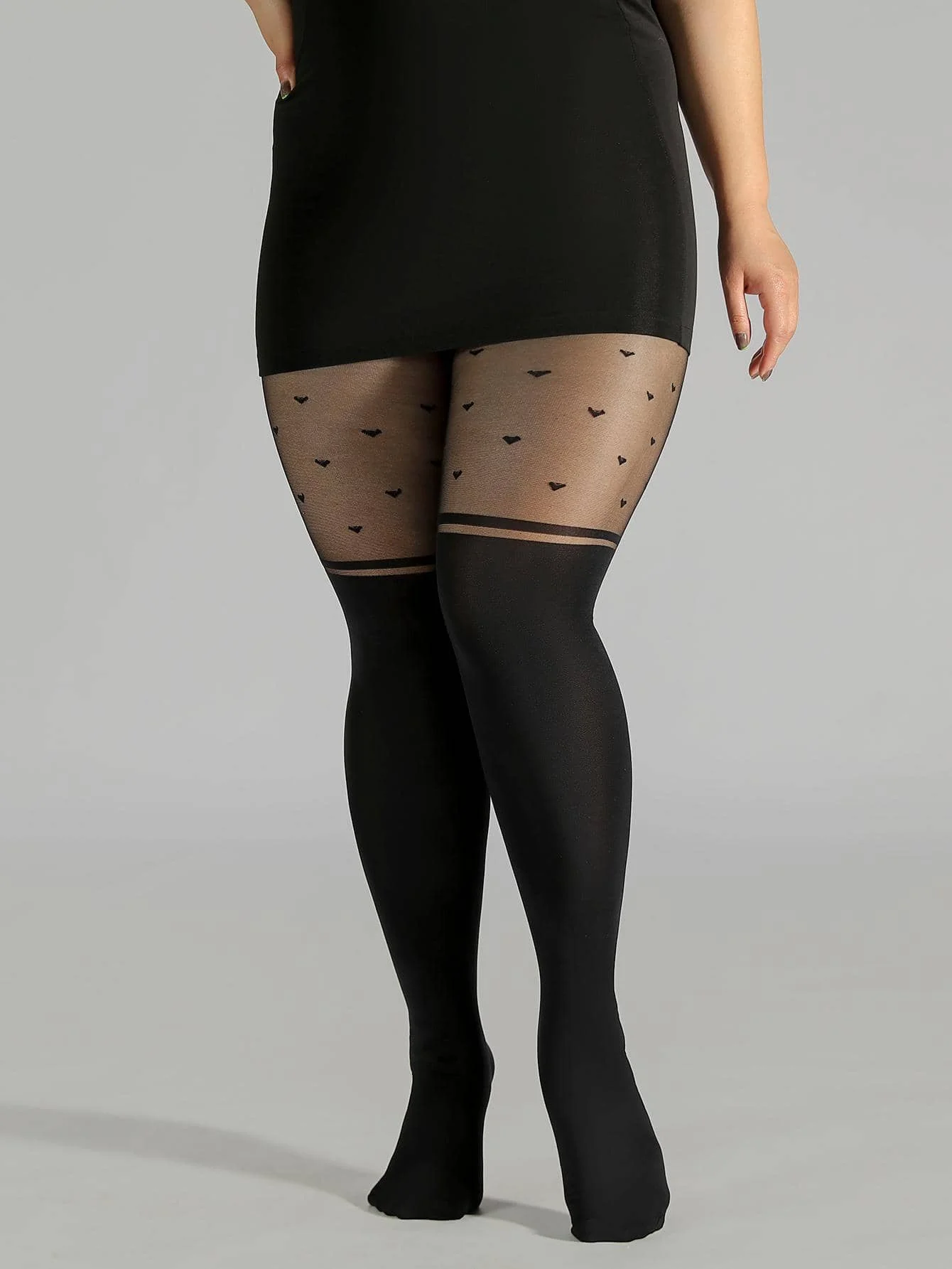 Plus Size Fashion Kawaii Stockings black dot Women\'s Plus Heart Jacquard Colorblock High Rise Stockings