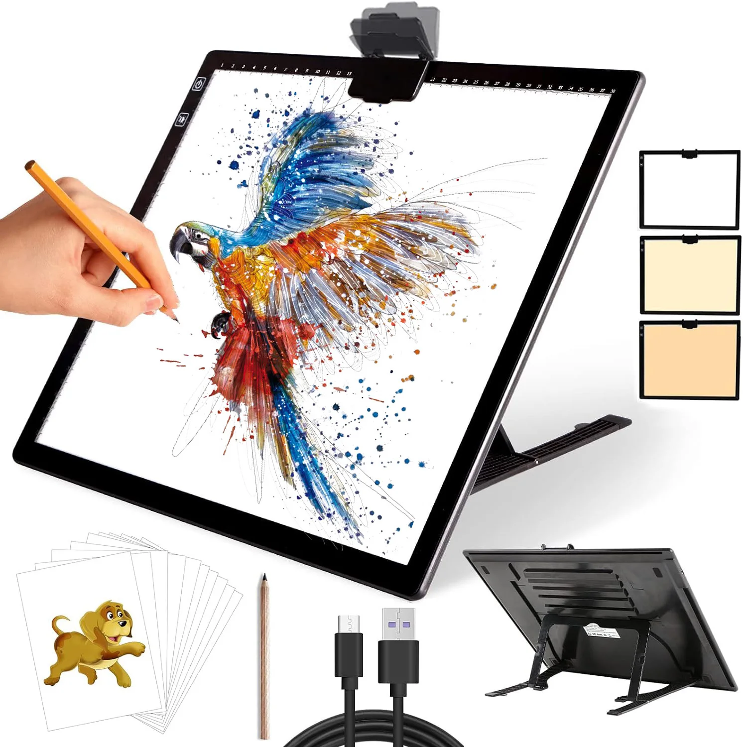 A3 Light Pad with Stand Rechargeable 6 Adjustable Brightness Rechargeable Tracing Light Box Pad for 5D Diamond Painting Kits