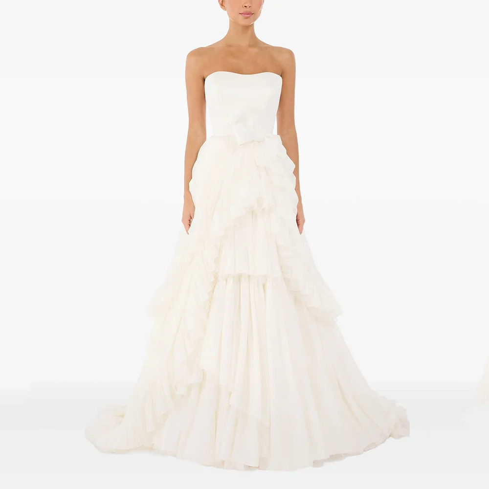 فستان زفاف عربي مخصص بدون حمالات بدون أكمام رائع أنيق على شكل حرف a فستان زفاف ذيل محكمة فساتين العروس العربية #1