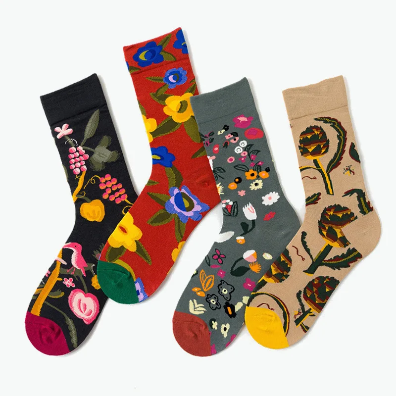 1Pair Unisex Women Happy Socks Oil Painting Van Gogh Cotton Combed Funny Fantasy Female Casual Novelty Party Gifts Sox Wholesale