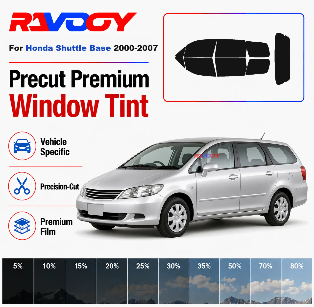 

Premium Precut Window Tint Kit Front Rear Windows Rear Windshield For Honda Shuttle Base 2000-2007 Car Solar Nano Ceramic Film