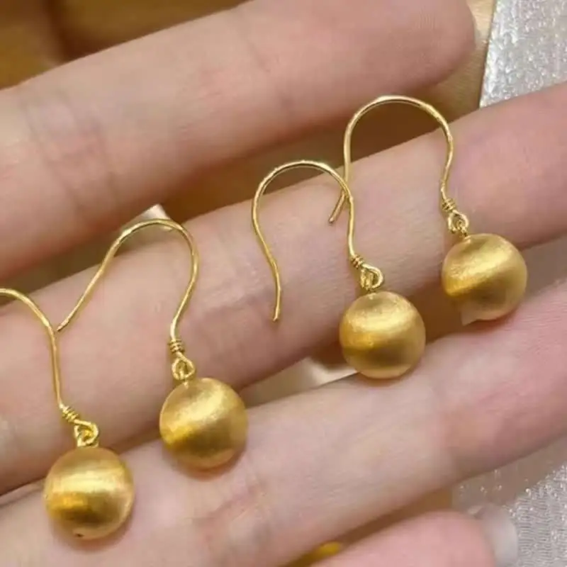 

Pure 18K Yellow Gold Earrings Women AU750 Gold Ball Dangle Earrings 1pcs