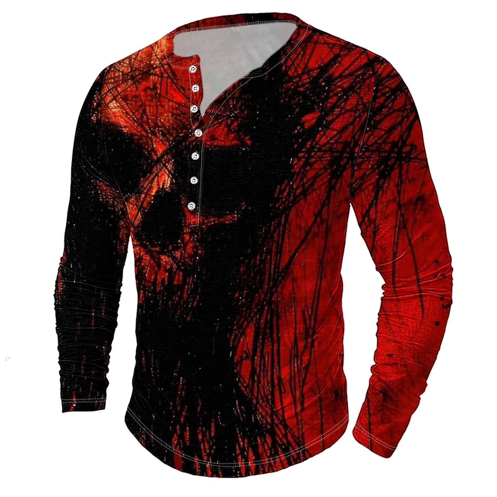 Halloween T Shirt For Men Henrley Shirt Blood Stains Graphic T-Shirts Long Sleeve Tee Oversized Clothing Tops Outdoor Streetwear