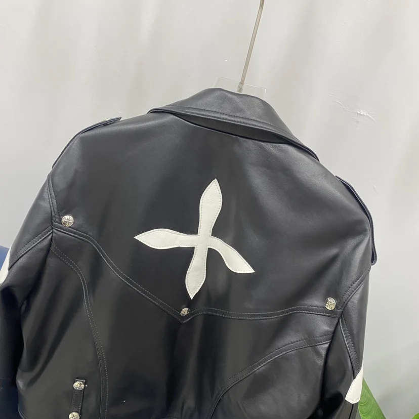 Bla White Cross Color Blo eep Leather Biker Casual Jaet Women's ort Real Leather Jaet European Sle Zipper Closure