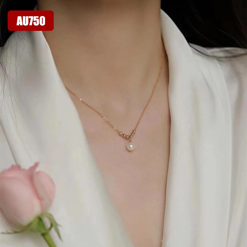 18K Gold Beads Necklace For Women Natural Freshwater Necklace AU750 Valentine's Day Gift Fine Jewelry