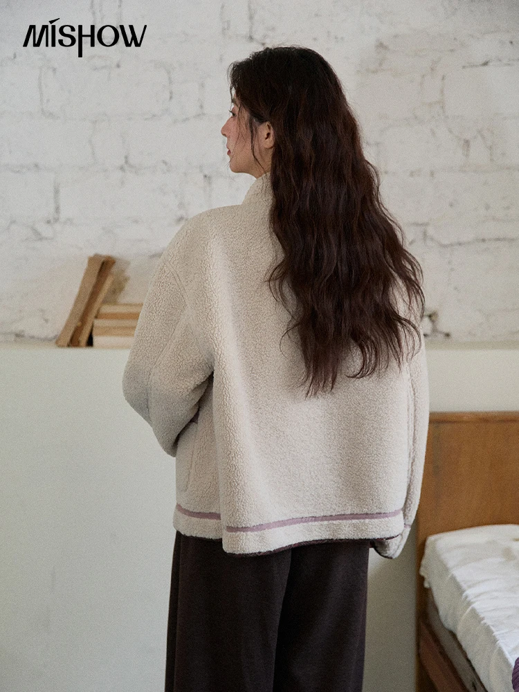 MISHOW Cappotti viola da donna 2025 Inverno di lusso Colletto rovesciato Giacca double face Decorazione tascabile Giacca antivento MXE87W0940