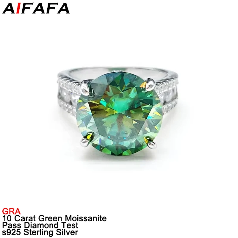 10 Carat Green Moissanite Rings s925 Silver Moissanita Lab Grown Diamond Wedding Ring Plate 18k White Gold Luxury Jewelry GRA