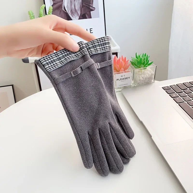 المرأة قفازات مخملية مرونة إصبع شاشة تعمل باللمس ركوب المخملية موضة في الهواء الطلق الخريف/الشتاء قفازات بلون قفازات دافئة