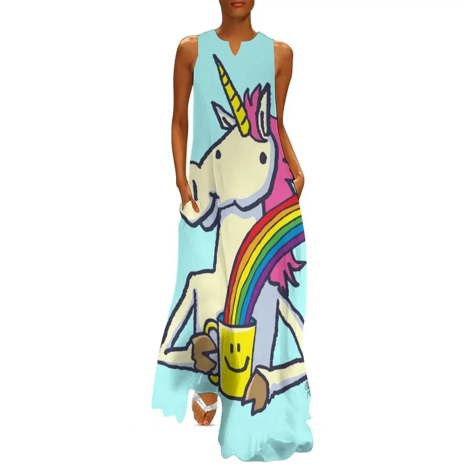 

Unicorn Rainbow Coffee Long Dress Dress for girls clothing women summer 2025 birthday dress Summer skirt