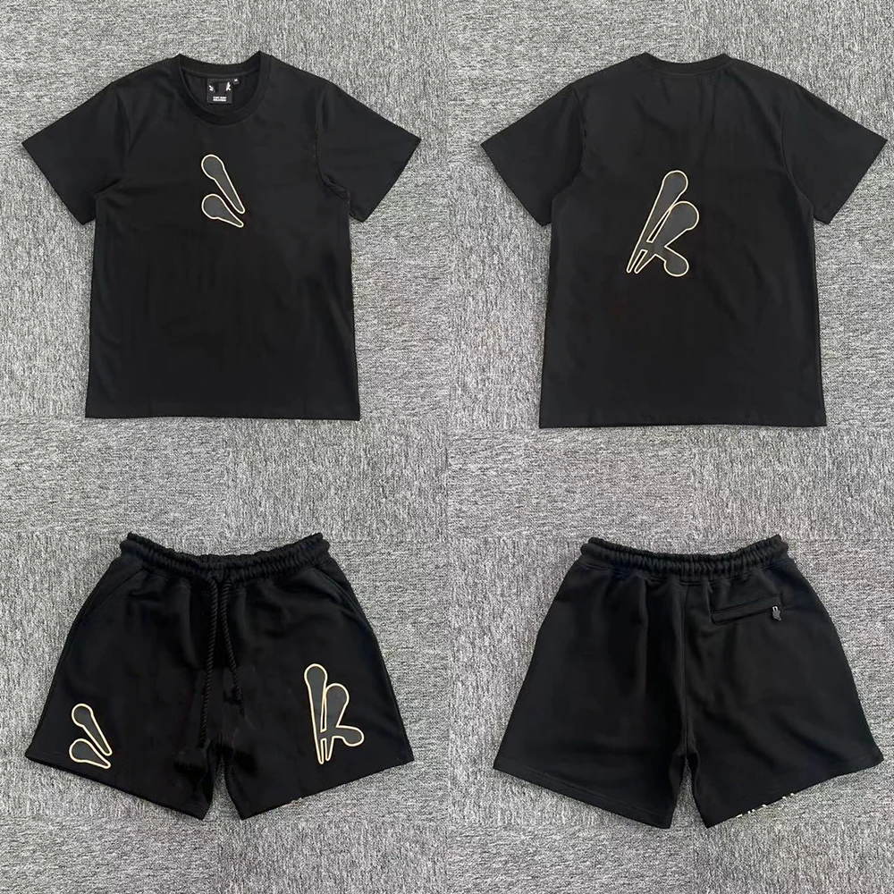 

Unisex Short Tracksuit Jogging Streetwear T-Shirt and Trousers Spring Clothing Men's Summer Black Rose Gold Border Printed Set