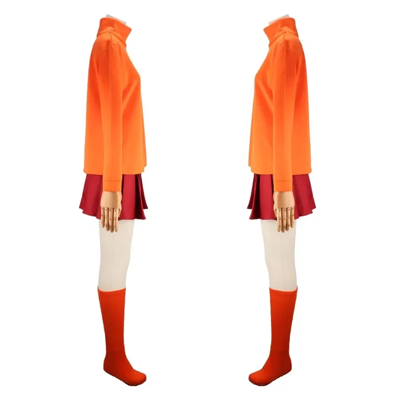 w;2,c\4.g;Anime Velma Uniform Cosplay Costume Orange Short Skirt Uniform Women Orange Socks Top Skirt Halloween Par6,b'8\j'7/ - view 5