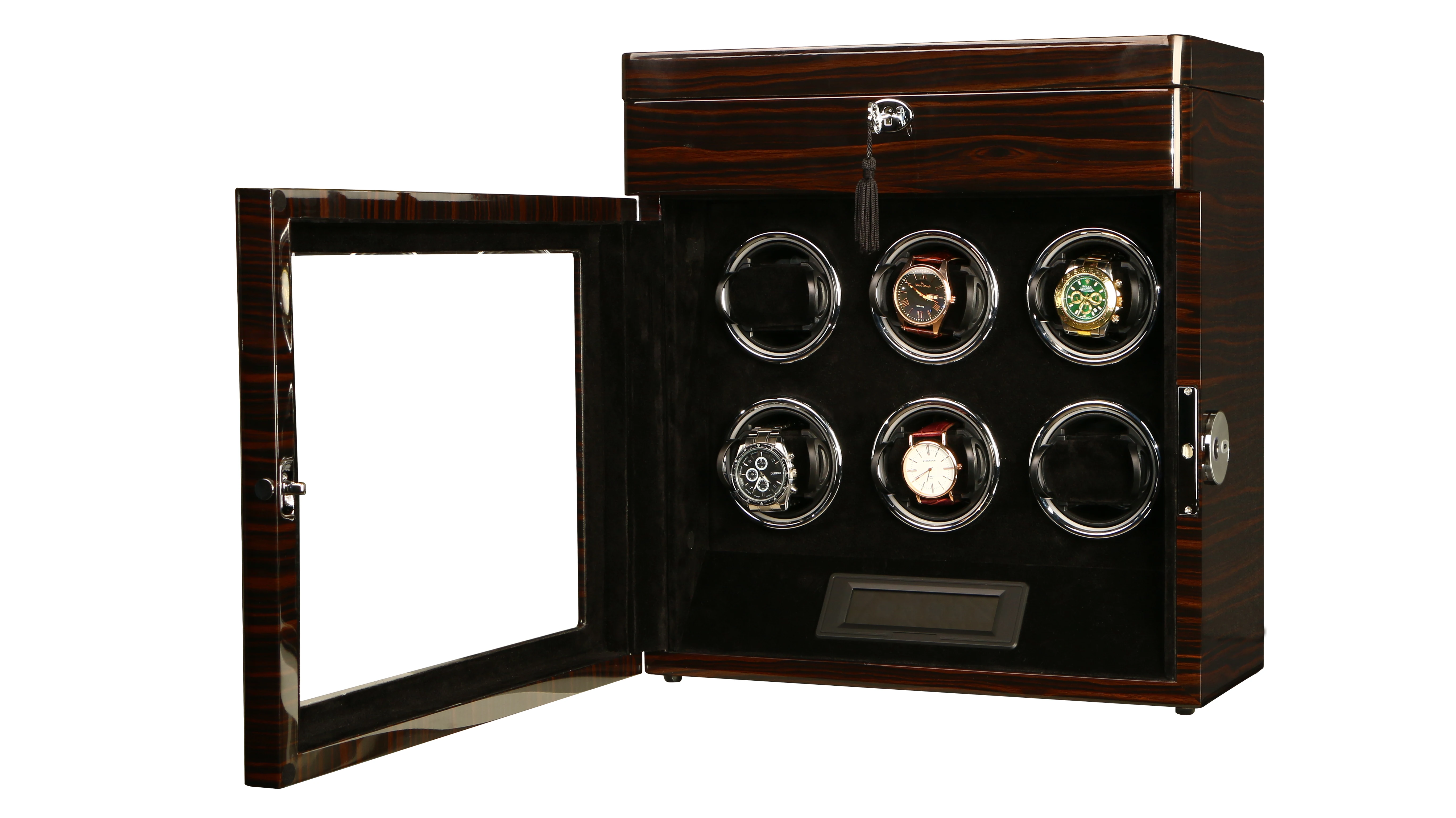 6 Watch Winder for Automatic Watches with Watch Display Collector Storage jewelry Case Safe Box -Black