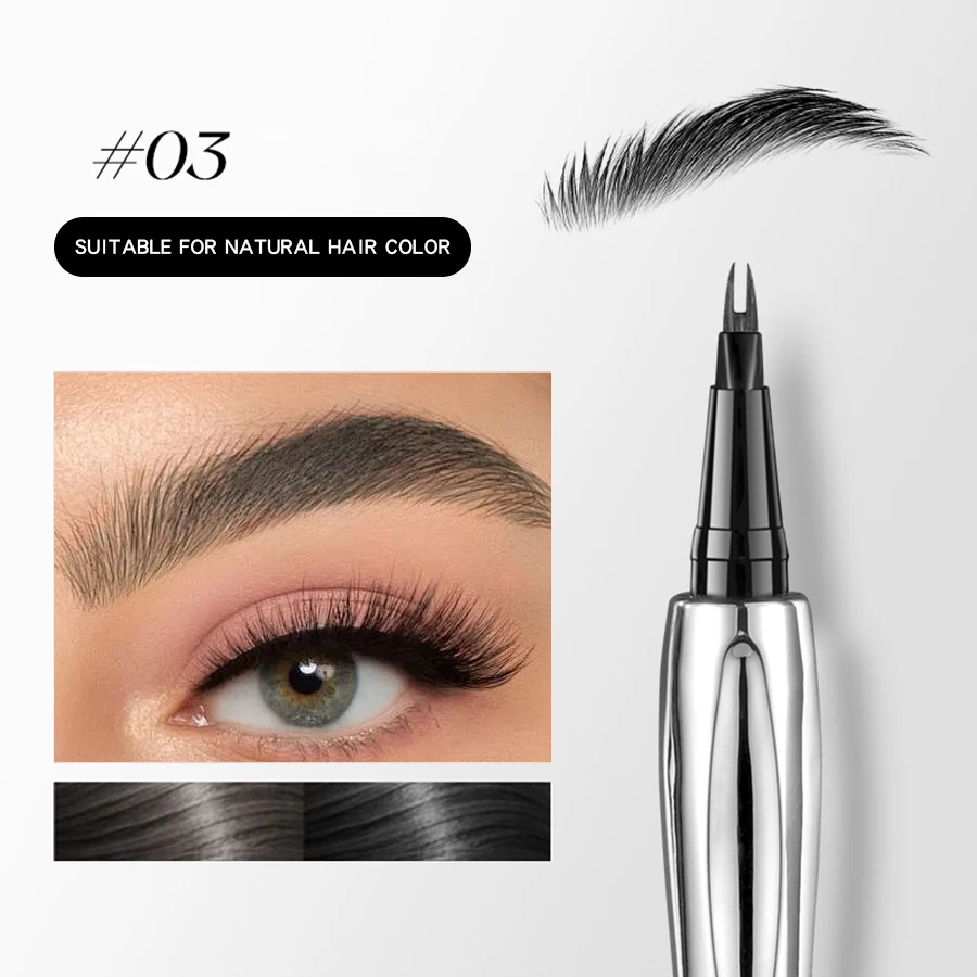2-Punkt-Flüssigkeit, wasserdicht, schweißfest, Augenbrauenstift, gebogener Augenbrauenstift mit Gabel und präzises Make-up mit Pinselspitze