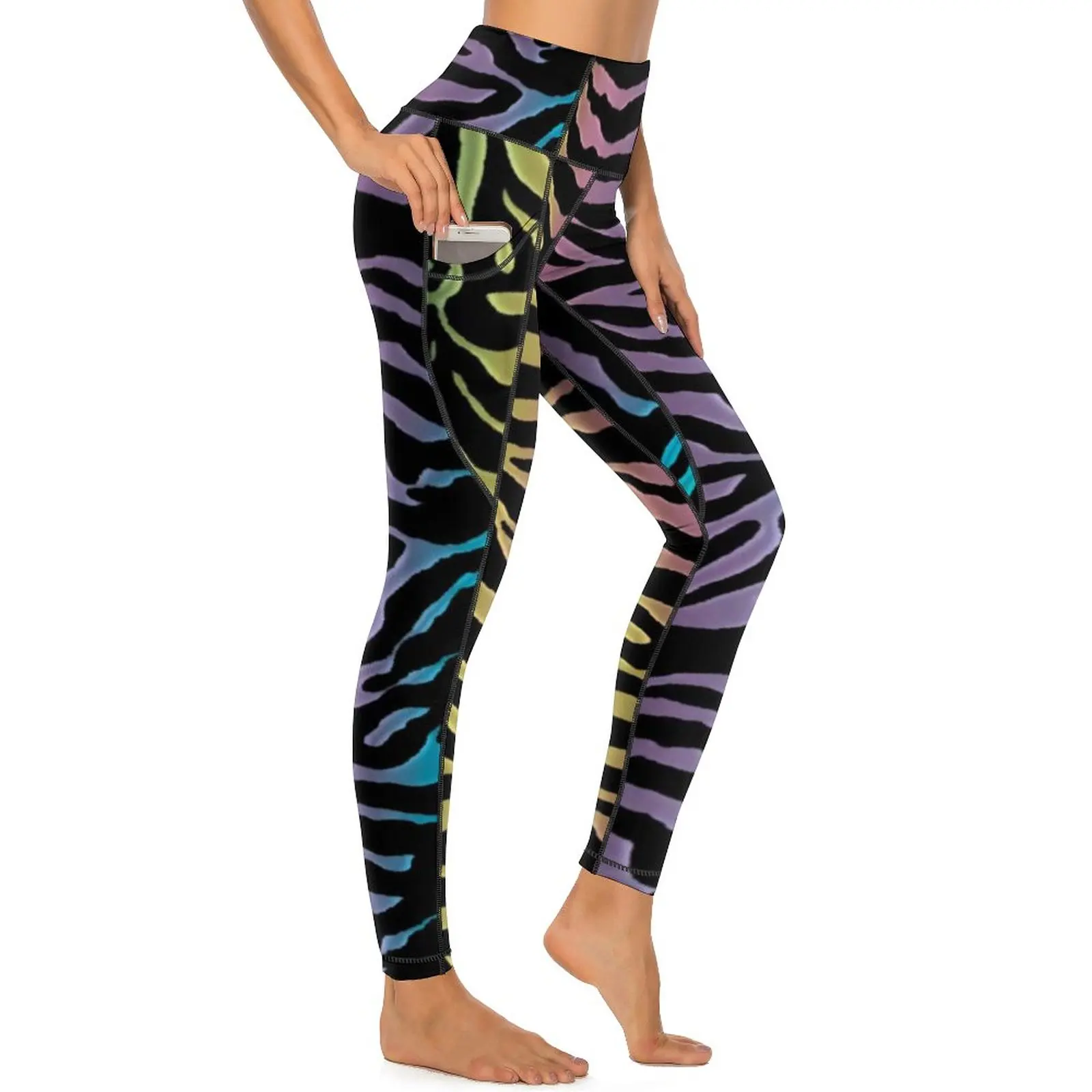 

Rainbow Black Stripe Zebra Yoga Pants Sexy Animal Print Leggings High Waist Workout Gym Leggins Lady Cute Stretch Sports Tights