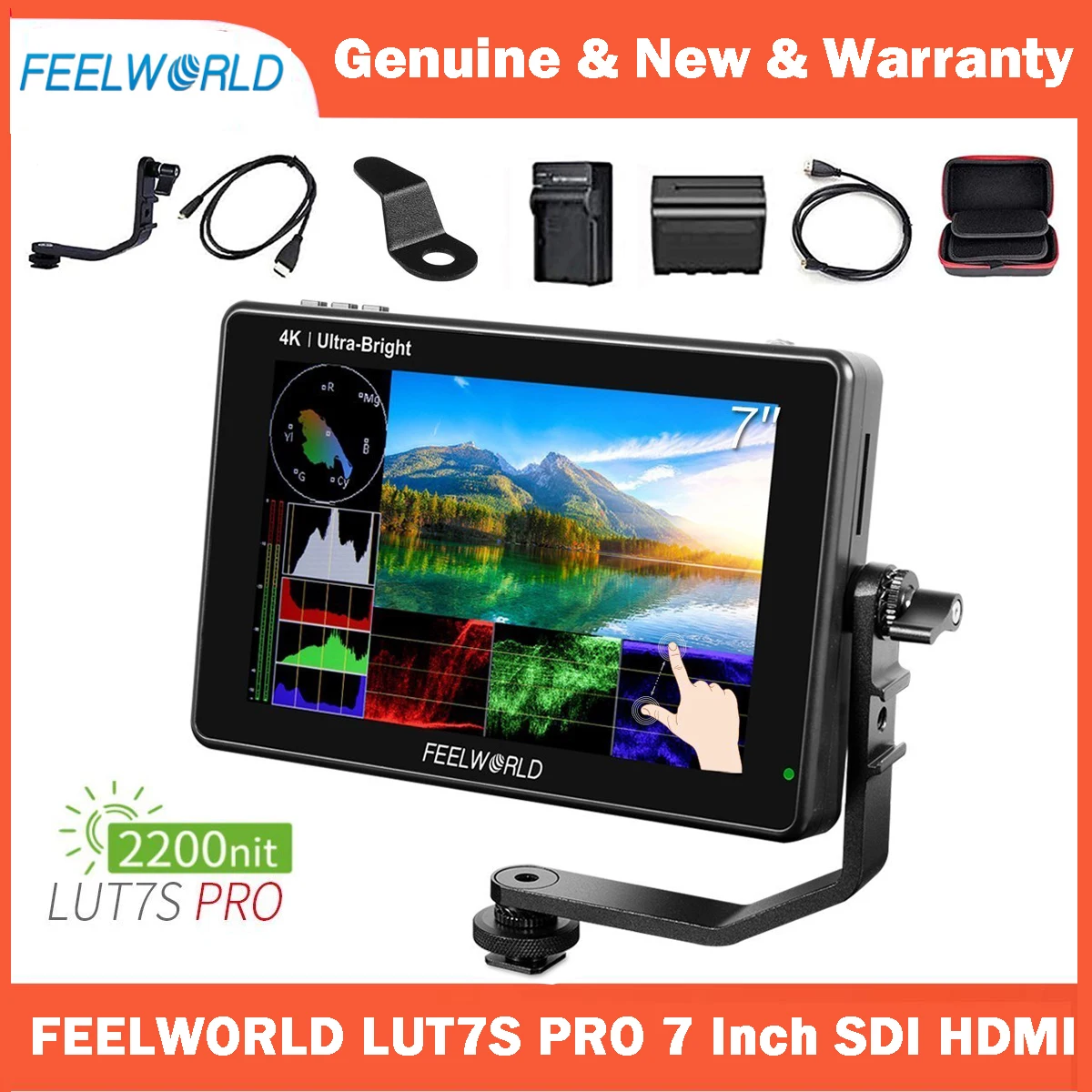 7-дюймовый Ультраяркий полевой монитор FEELWORLD LUT7S PRO для камеры DSLR 2200nits 3G-SDI 4K HDMI Входной выход F970 комплект внешнего питания