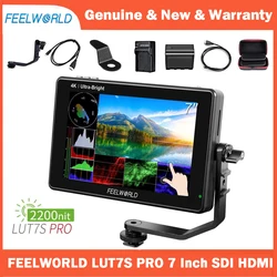 FEELWORLD LUT7S PRO 7 Inch Ultra Bright 2200nits DSLR Camera Field Monitor 3G-SDI 4K HDMI Input Output F970 External Power Kit