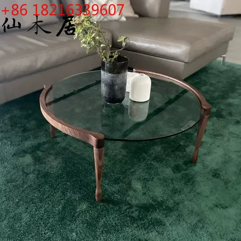 Nordic Minimalist Tempered Glass Round Coffee Table Small Apartment Light Luxury Living Room Furniture Wabi Sabi Style Log