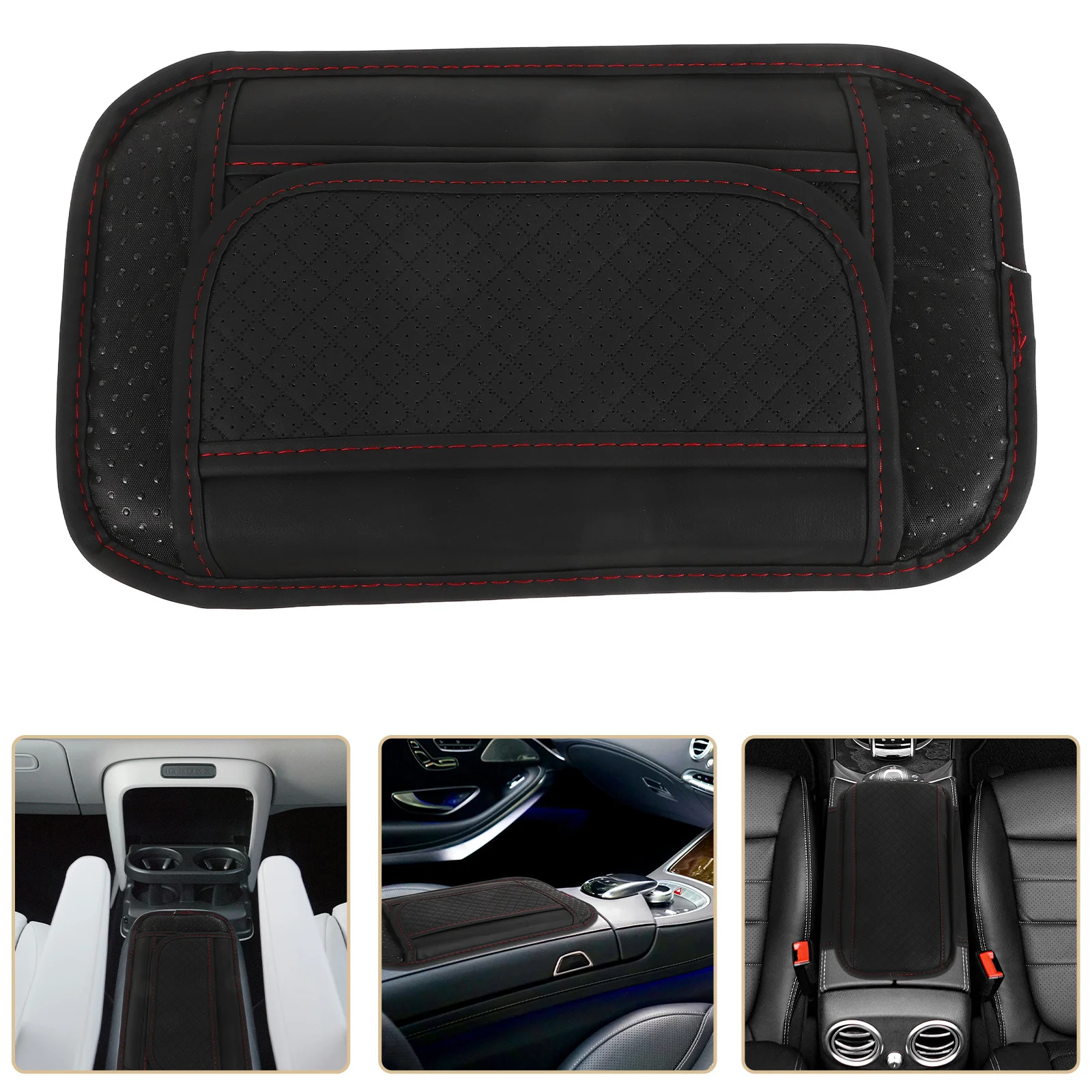 

Artificial Car Armrest Box Mat Breathable Center Console Cushion Storage Bag Multifunctional Car Interior Accessories
