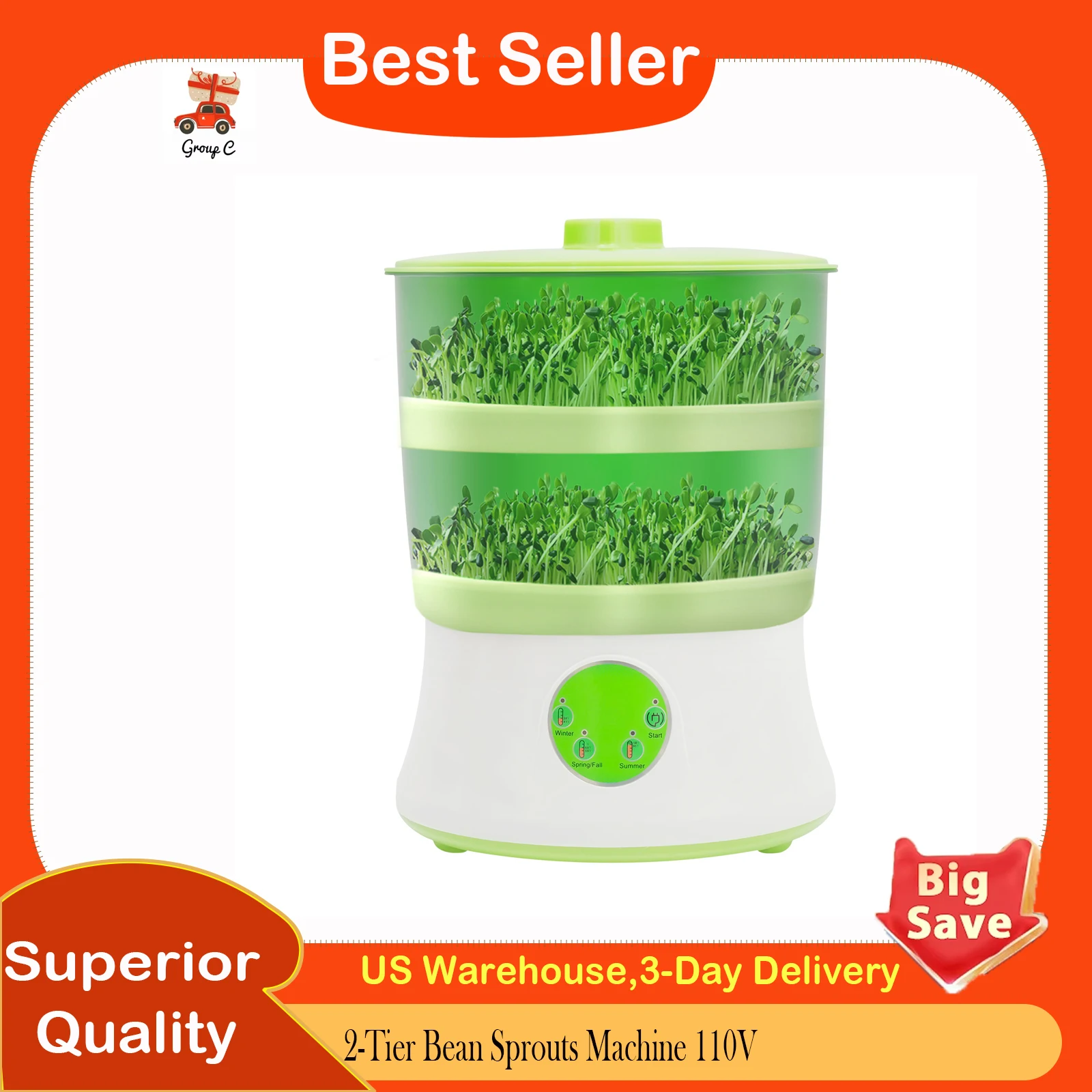 

Automatic Sprout Maker, 2-Tier Bean Sprouts Machine 110V, Indoor Garden Grower for Mung Bean Broccoli Alfalfa Seeds