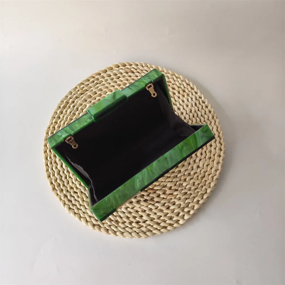 Green Marble Striped Patchwork Women Acrylic Day Clutch Wedding Bridal Handbags Small Evening Bags Party Birthday Cocktail Purse