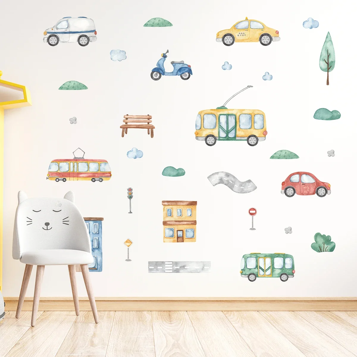 Cartoon Tree Bus Car Wall Stickers for Kids Room Home Decor Accessories Living Room Child Bedroom Decoration Baby Nursery