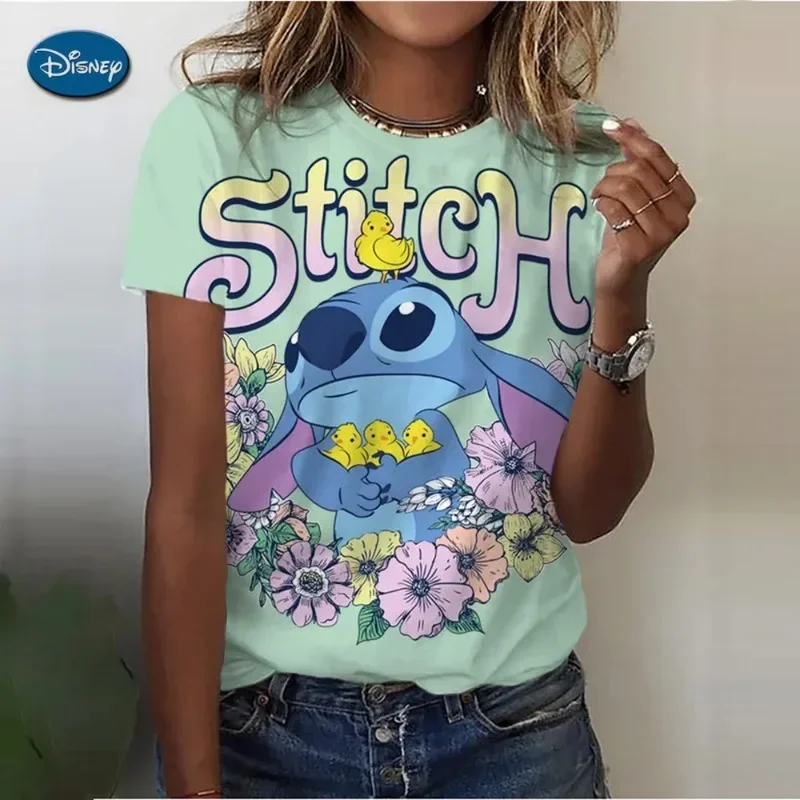 

2024 Summer Disney Lilo Stitch 3d Print T-shirts For Women Cute Lady Summer T-shirts Casual O-neck Stitch T-shirts